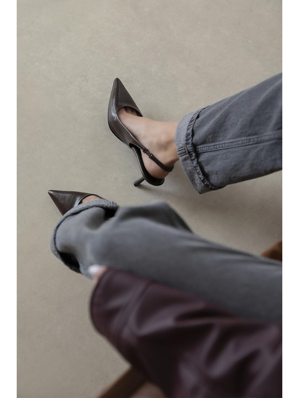 Kahverengi Raye Kadın Topuklu Kırışık Deri Ayakkabı Kahve-2