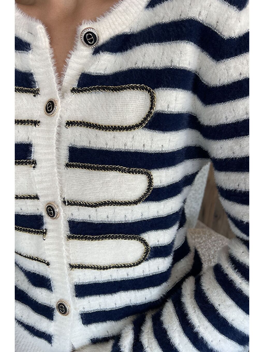 Lacivert Çizgili Yumoş Triko Hırka-2