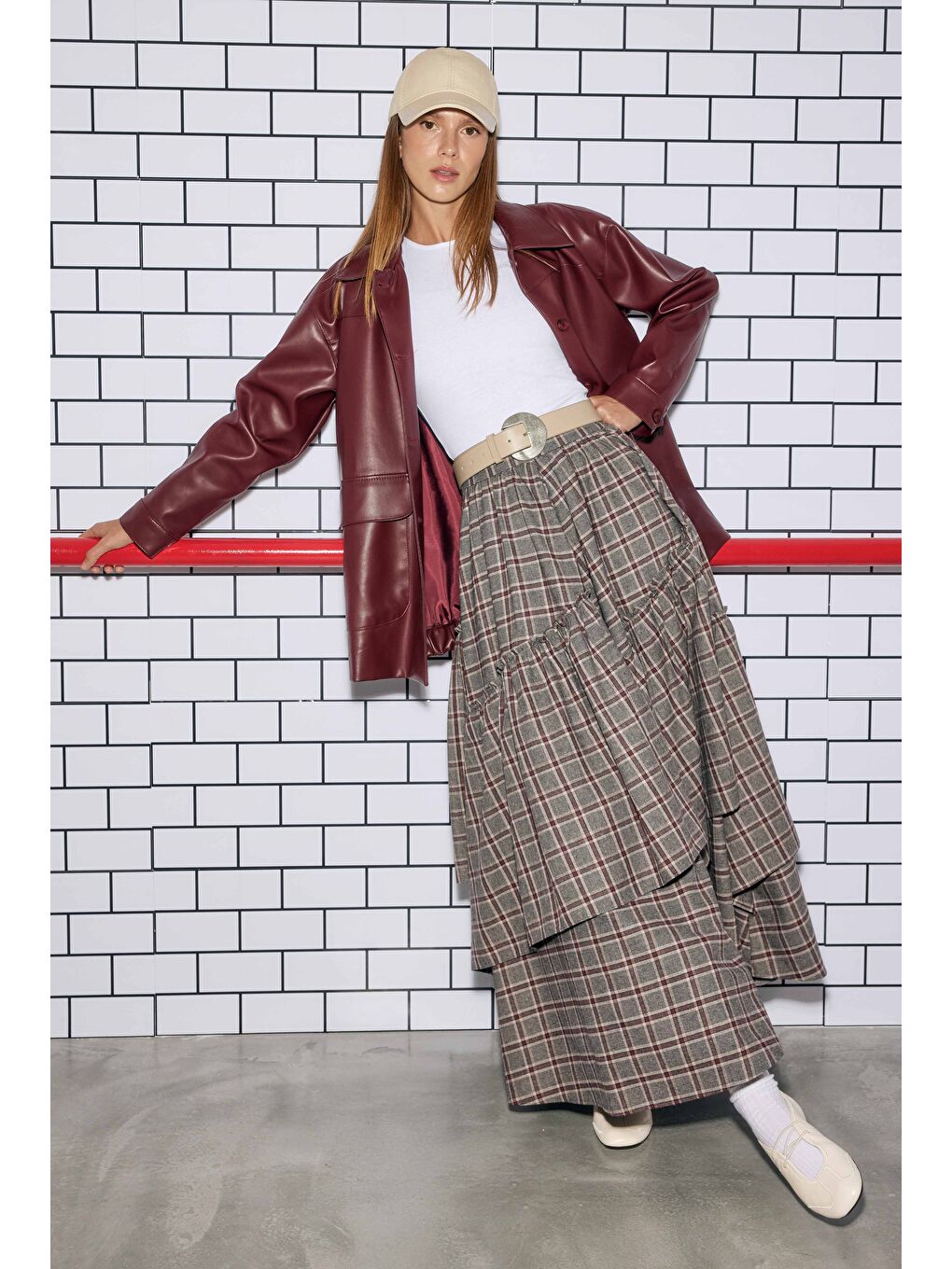 Ekoseli Bohem Etek Bordo-1