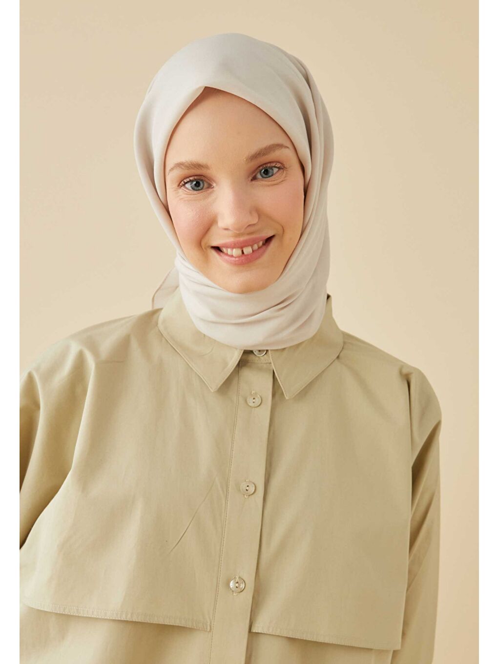 Bej Pamuk İpek Eşarp Taş-2