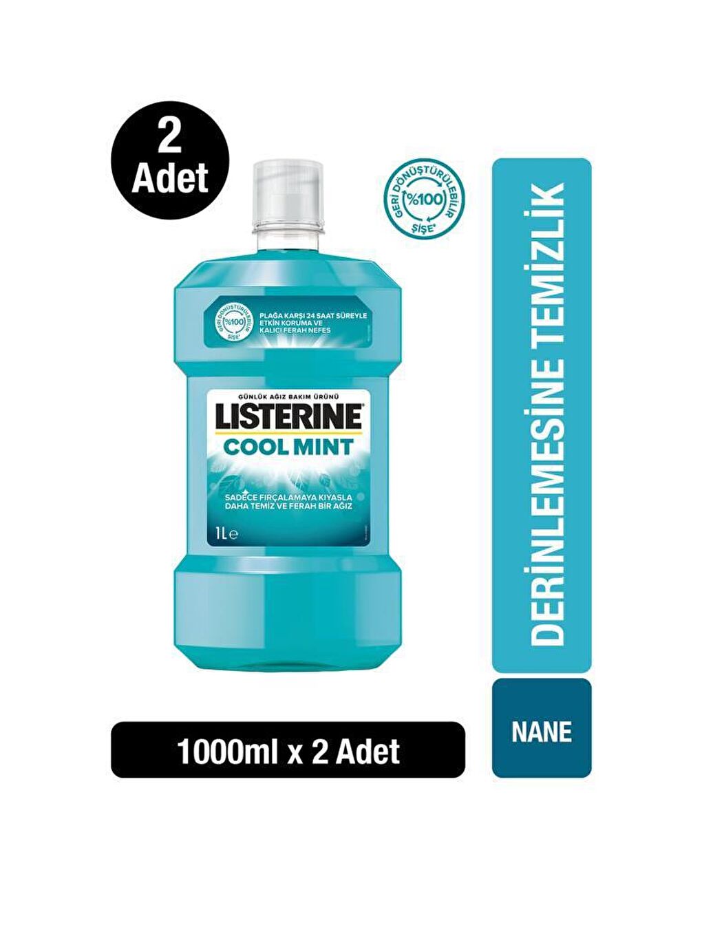 Listerine Renksiz Cool Mint Ağız Bakım Suyu 1000 ml x 6