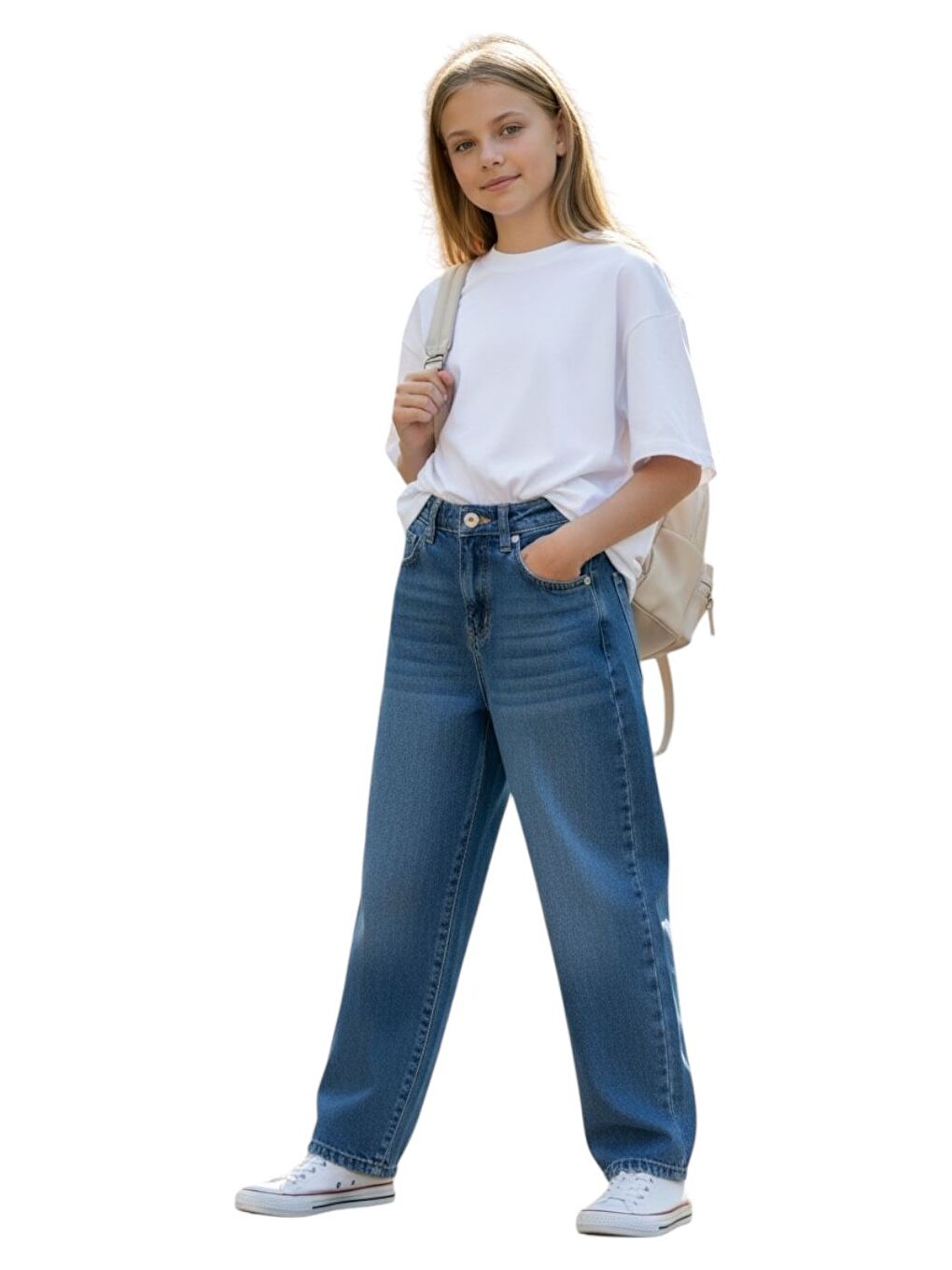 Mavi Kız Çocuk Wide Baggy Fit Geniş Paça Jean Pantolon-1