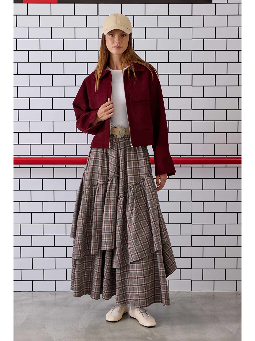 Ekoseli Bohem Etek Bordo-2