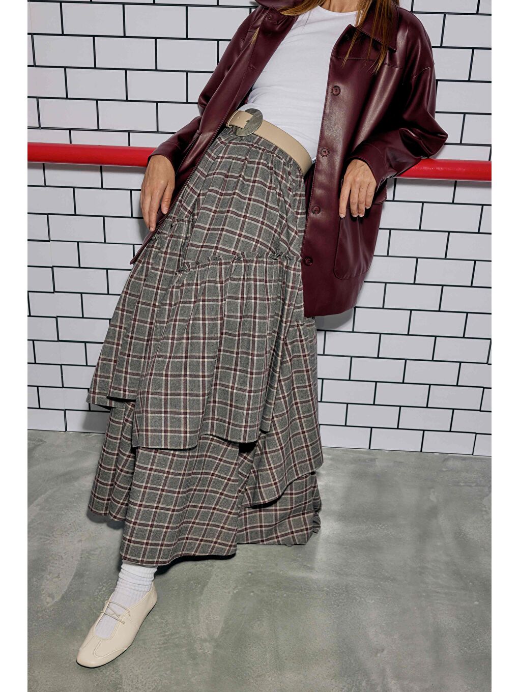 Ekoseli Bohem Etek Bordo-3