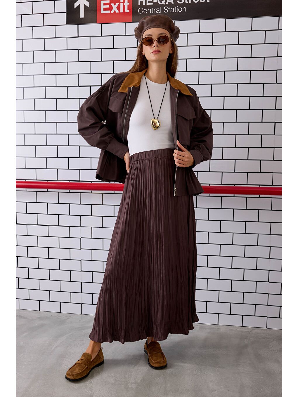 Kahverengi Piliseli Kraş Etek Acı Kahve-2