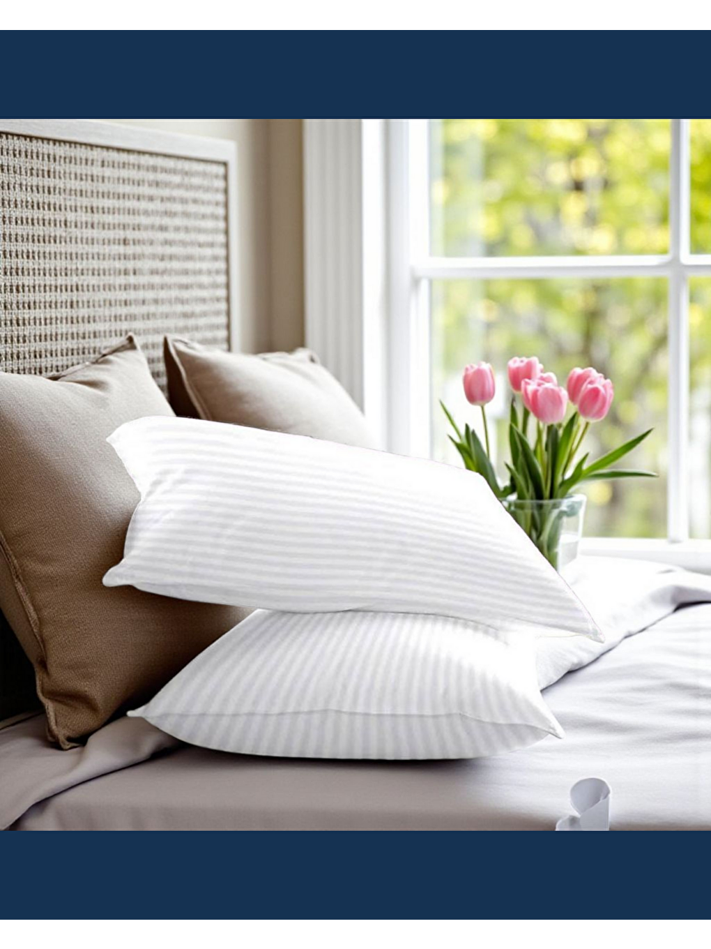 Beyaz Solivane Otel Tipi Lüks Yastık Kılıfı | 83 Tel Pamuk Saten Çizgili Kumaş | Queen Size 60x80 | Tekli-6
