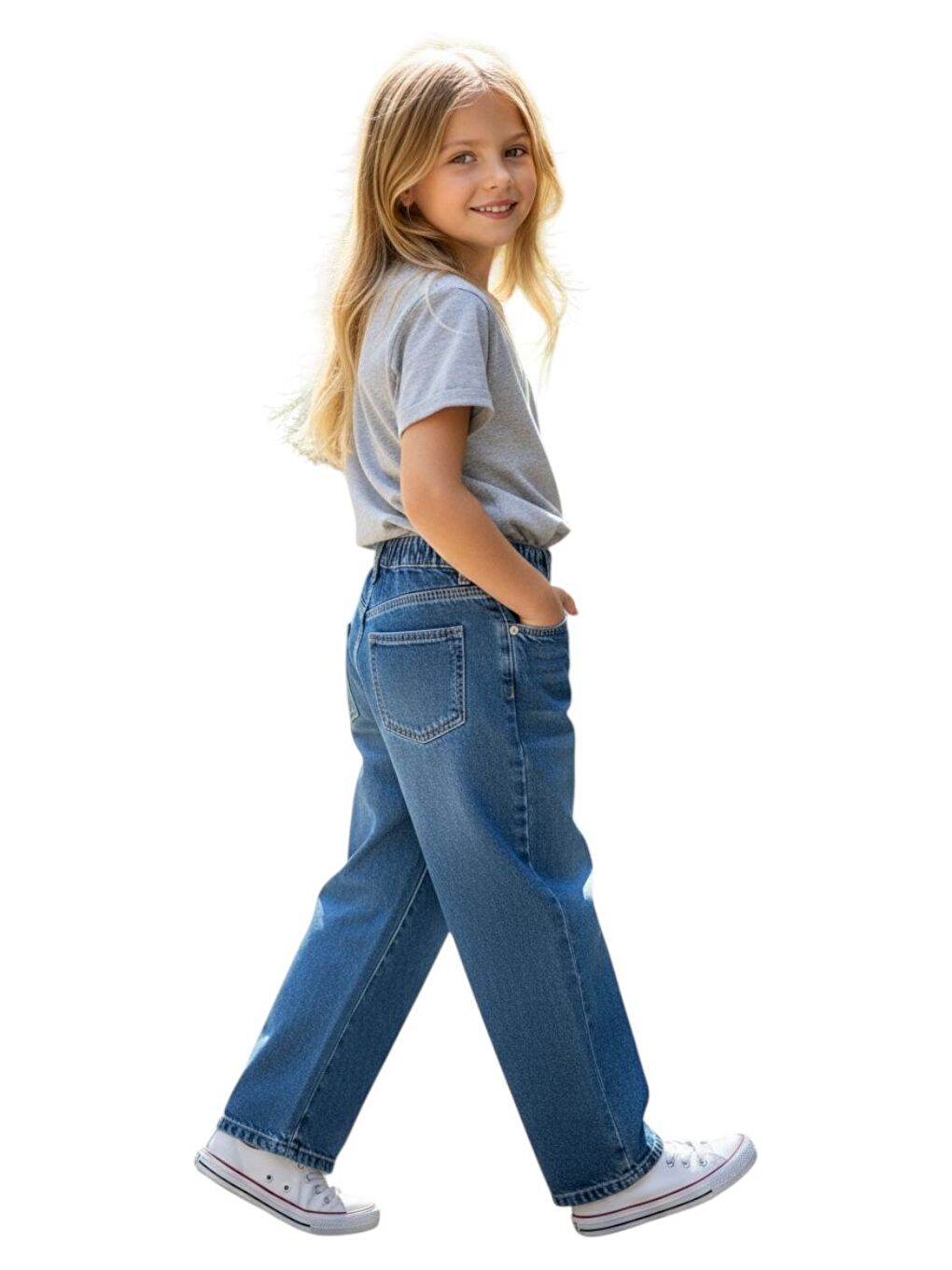 Mavi Kız Çocuk Wide Baggy Fit Geniş Paça Jean Pantolon-2