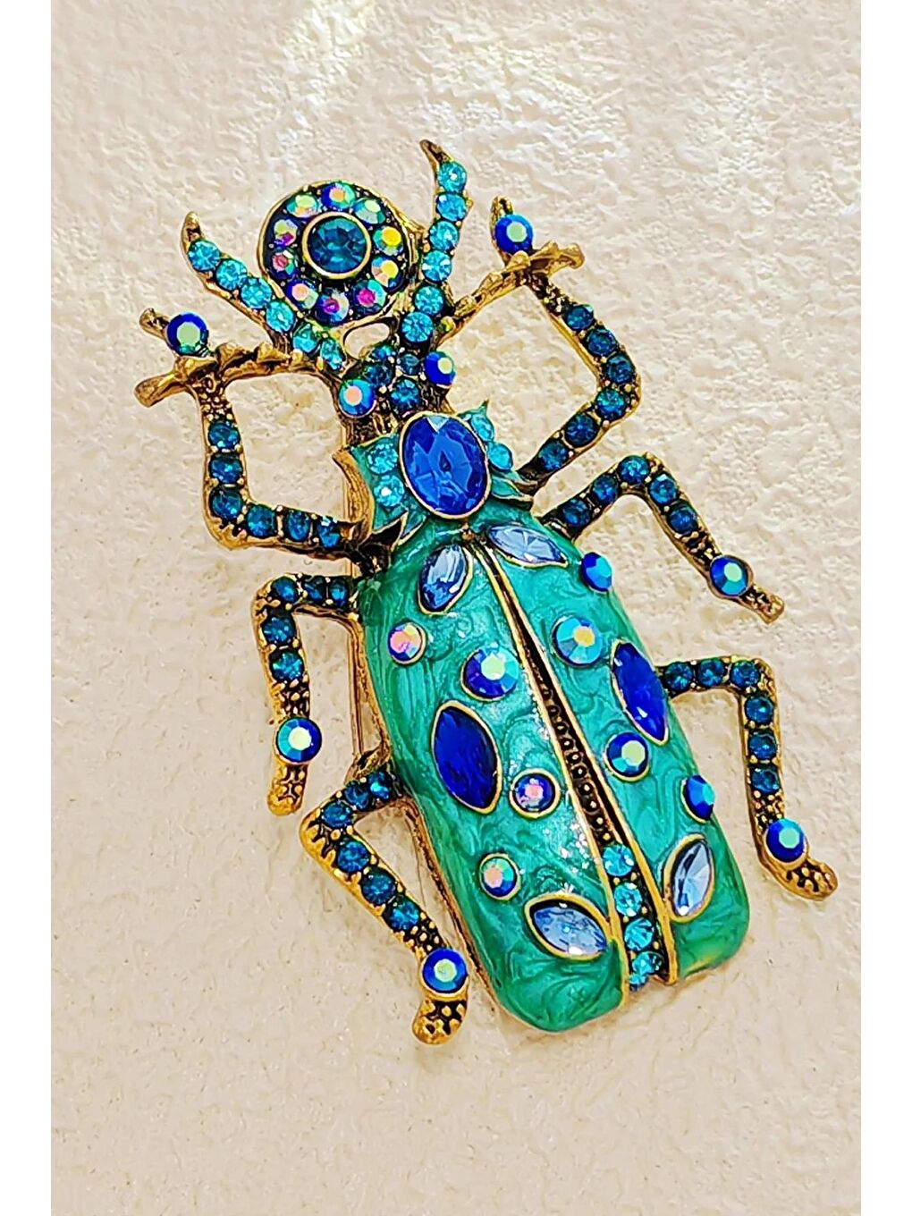 Mavi Mineli ve Taşlı Büyük Boy Antik Mısır Tespih Böceği Broş-4