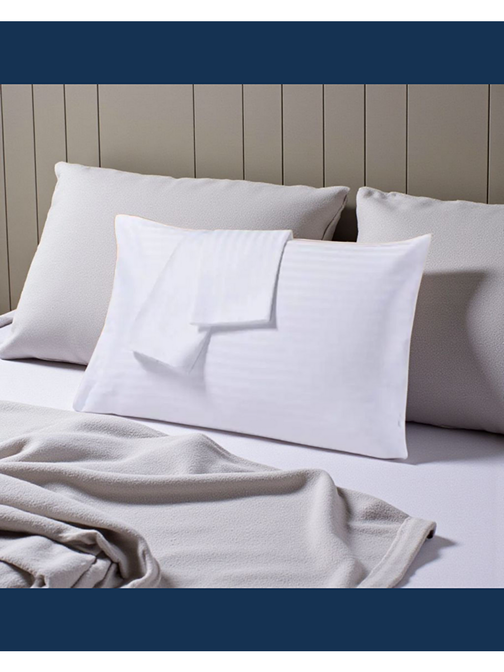 Beyaz Solivane Otel Tipi Lüks Yastık Kılıfı | 83 Tel Pamuk Saten Çizgili Kumaş | Queen Size 60x80 | Tekli-9