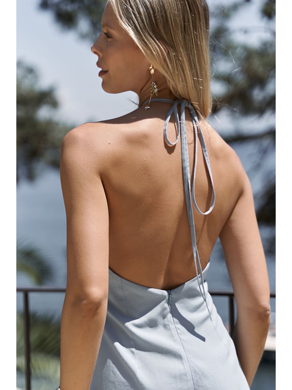 Breagha Bağlamalı Mavi Mini Elbise-6