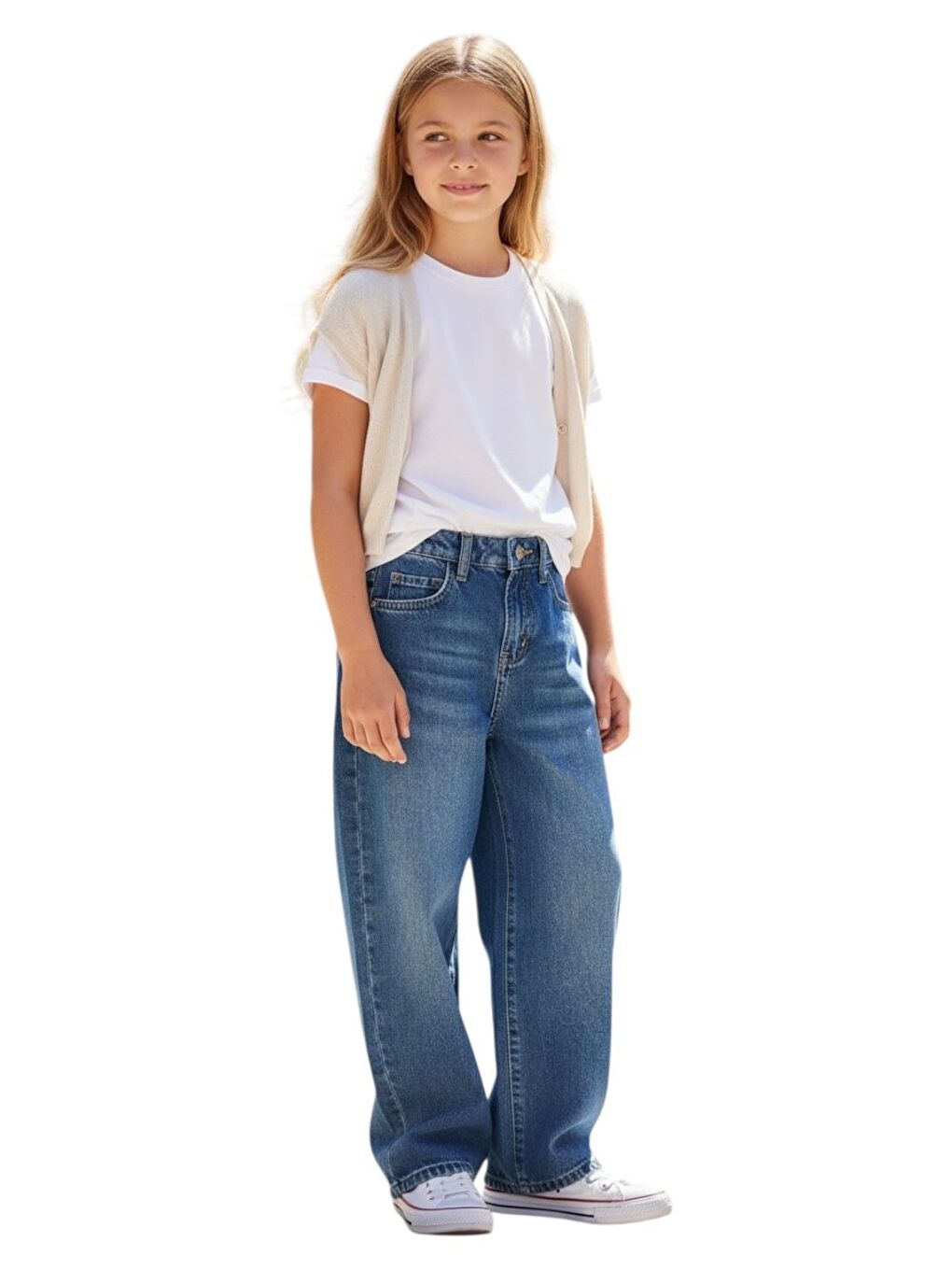 Mavi Kız Çocuk Wide Baggy Fit Geniş Paça Jean Pantolon-4