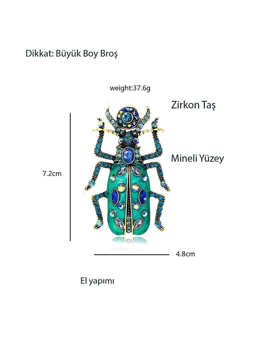 Mavi Mineli ve Taşlı Büyük Boy Antik Mısır Tespih Böceği Broş-7