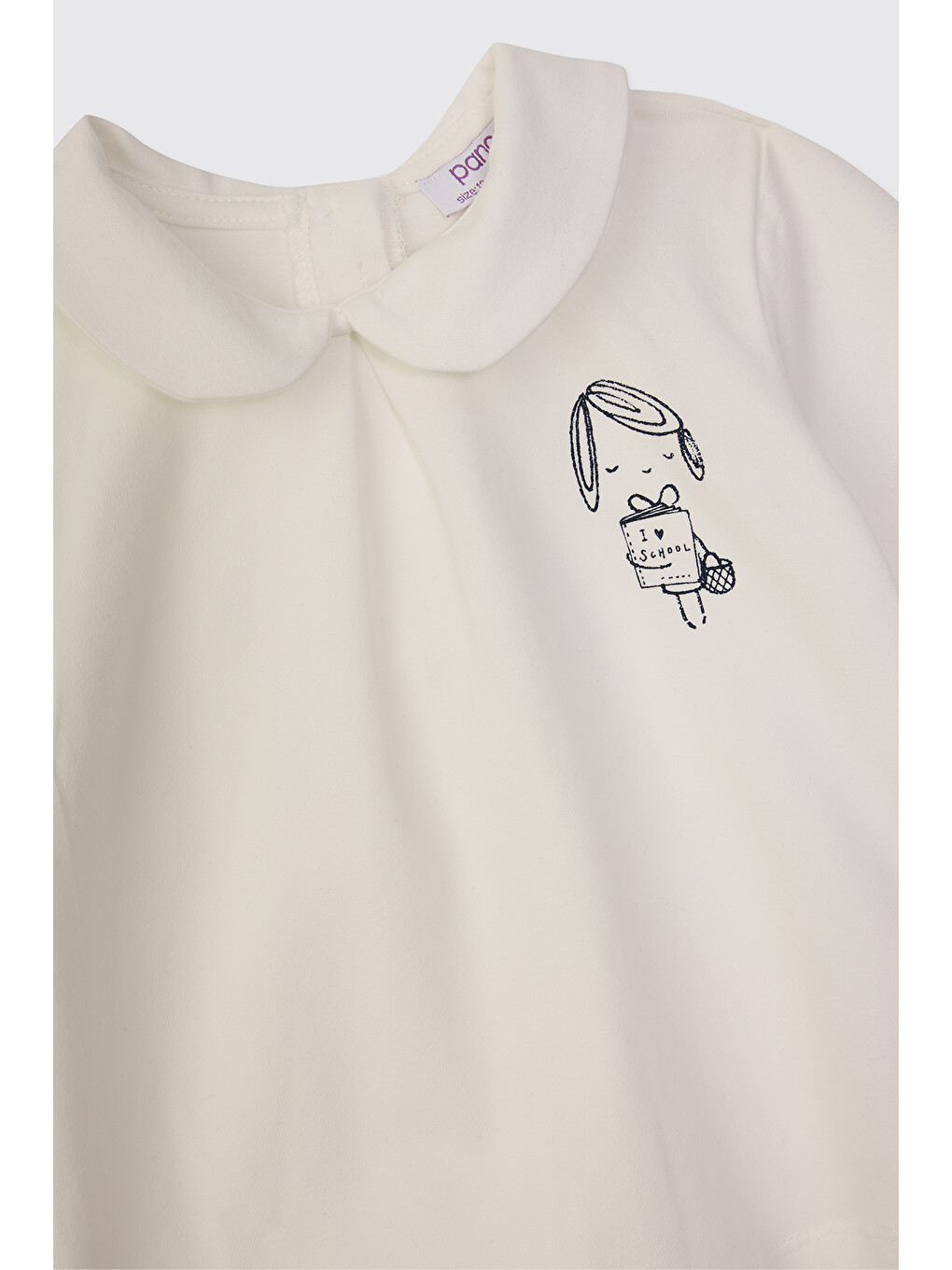 Kız Bebek Baskı Detaylı Bebe Yaka Ekru Tişört-2