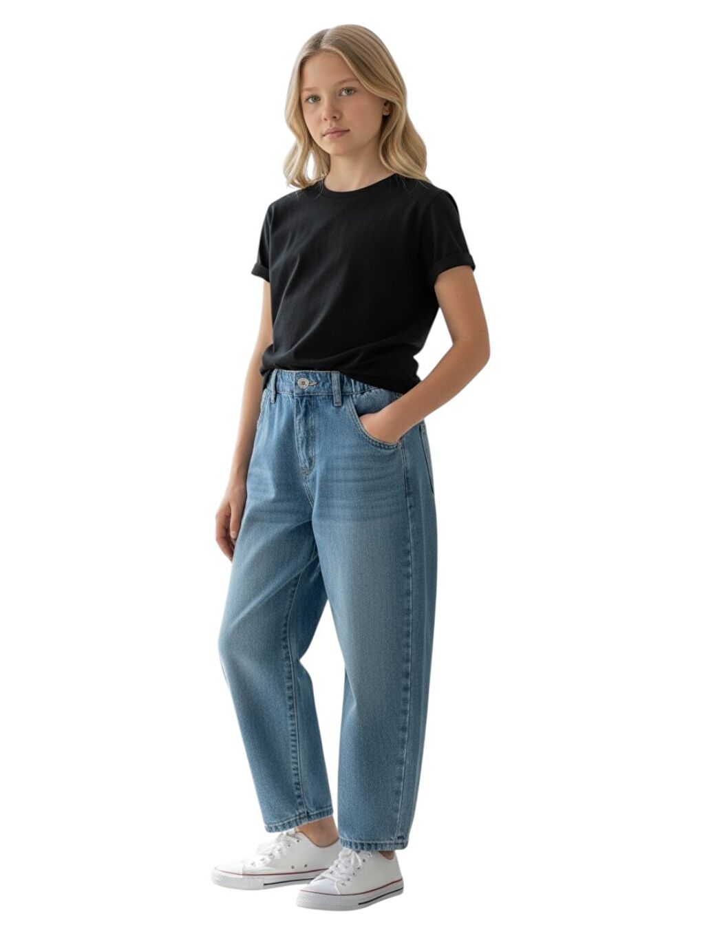 Mavi Kız Çocuk Wide Baggy Fit Geniş Paça Jean Pantolon-1