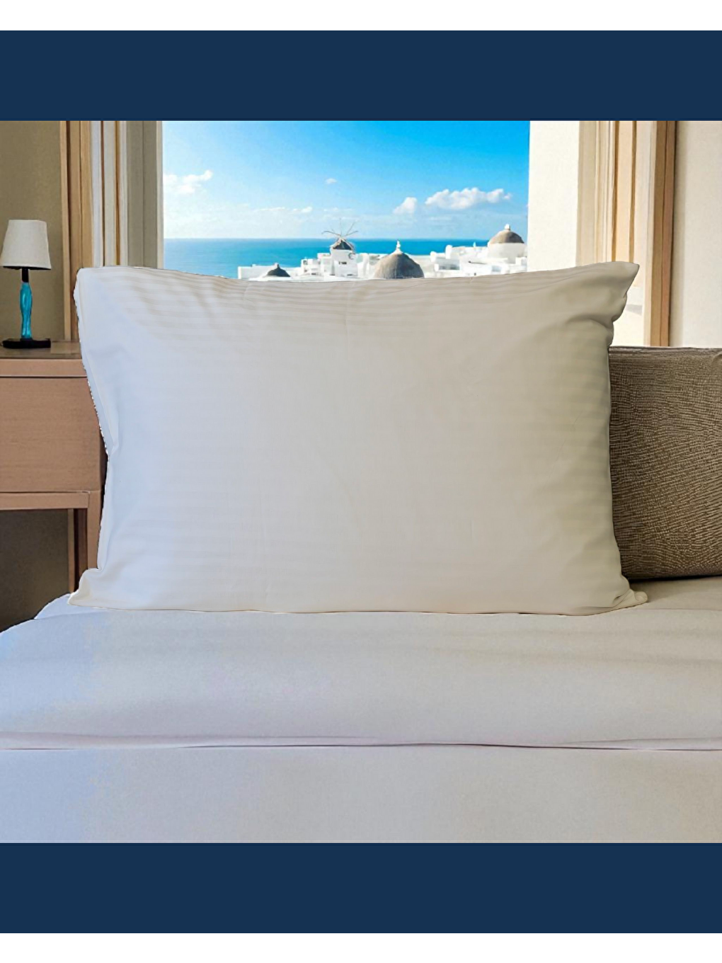 Beyaz Solivane Otel Tipi Lüks Yastık Kılıfı | 83 Tel Pamuk Saten Çizgili Kumaş | Queen Size 60x80 | Tekli-10