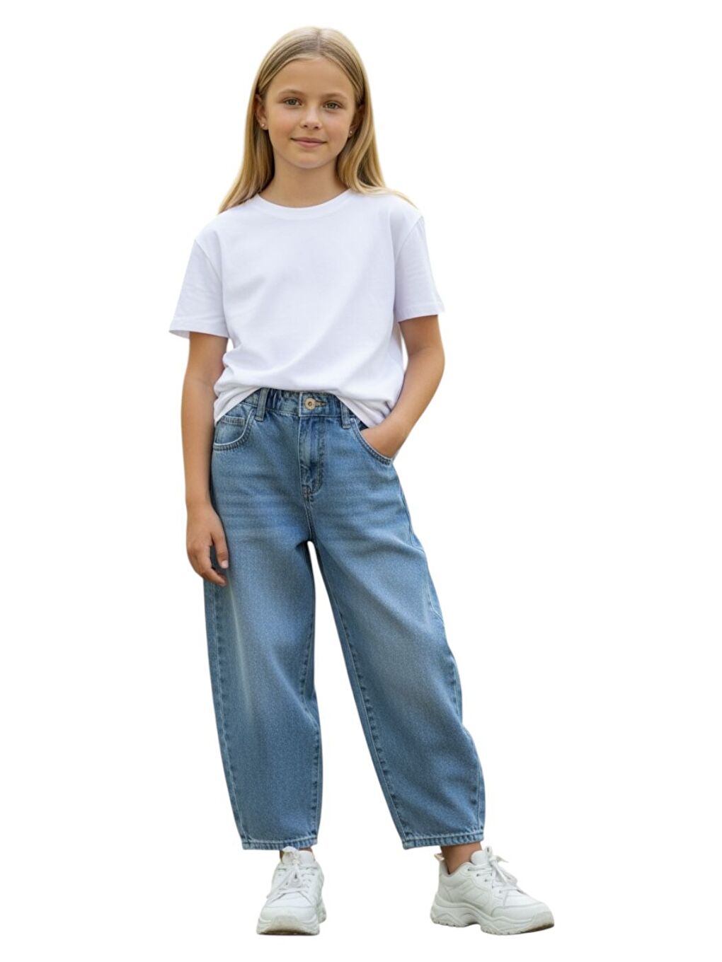 Mavi Kız Çocuk Wide Baggy Fit Geniş Paça Jean Pantolon-2