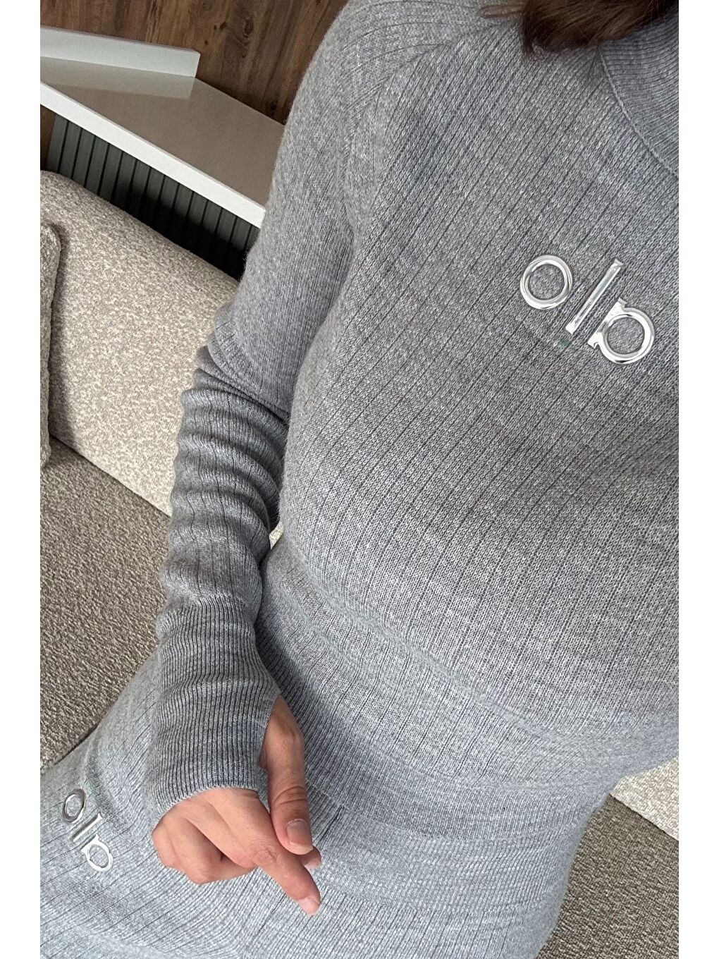 Gri Kadın Kendinden Çizgi Desenli Triko Bluz Pantolon İkili Takım (s-m-l Beden Uyumludur.)-2