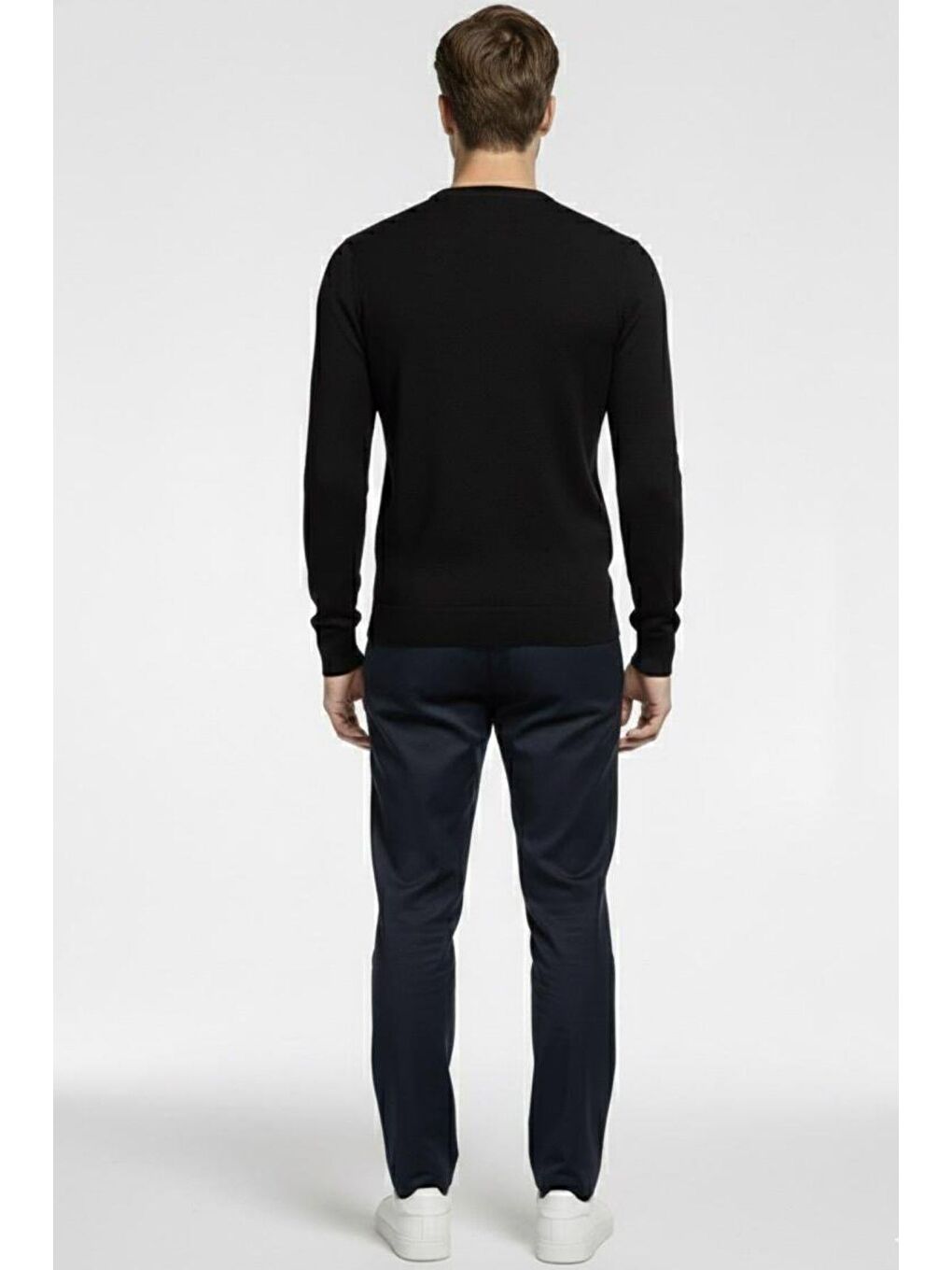 Siyah Regular Fit Pamuklu Bisiklet Yaka Erkek Triko Kazak-3