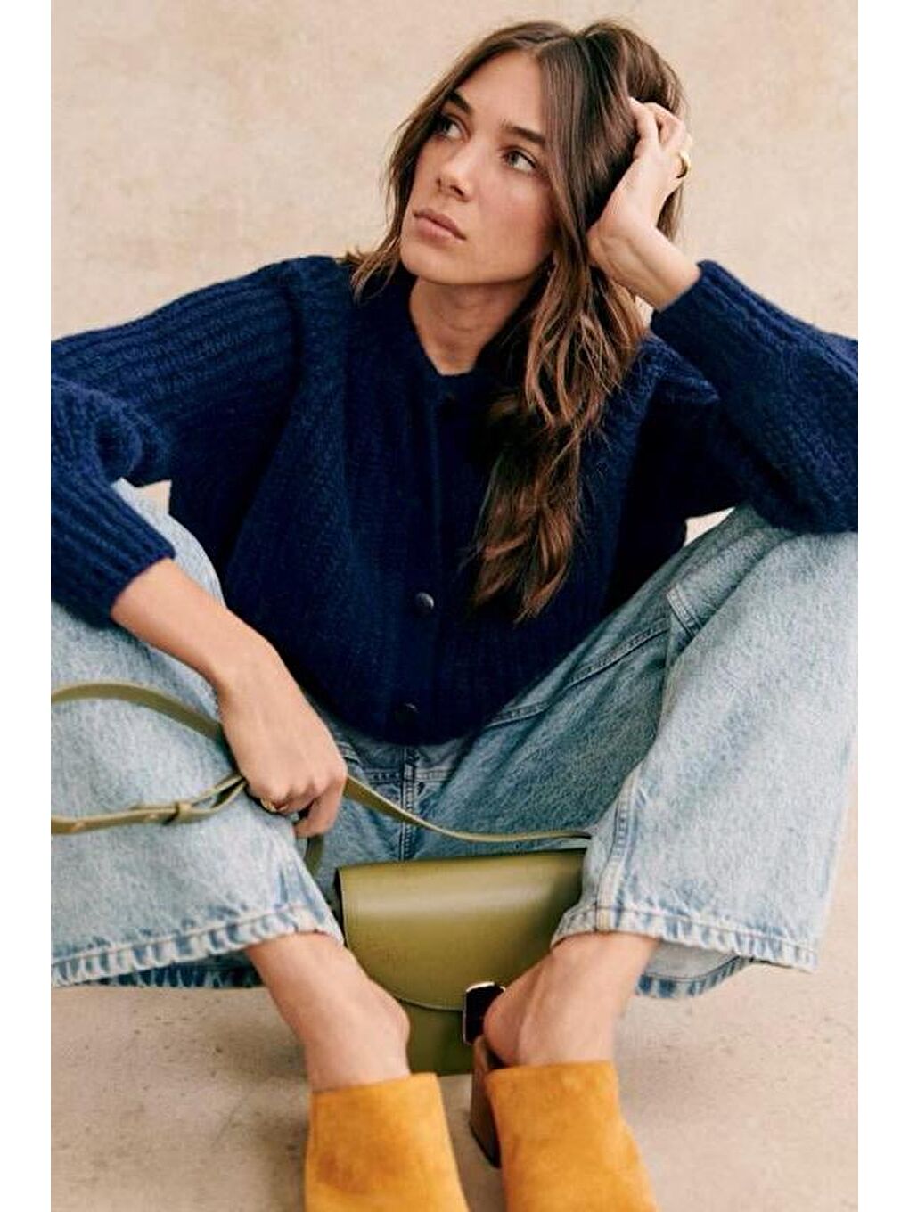 Lacivert Bisiklet Yaka Selanik Örgü Düğmeli Kadın Hırka Mg2487-2