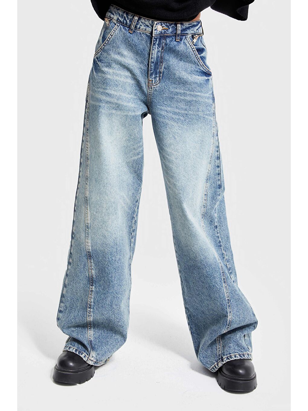 Mavi Kadın T.Kot Rengi 4W5-32 Wide Leg Baggy Fit Fermuar Aksesuarlı %100 Pamuk Denim Jean
