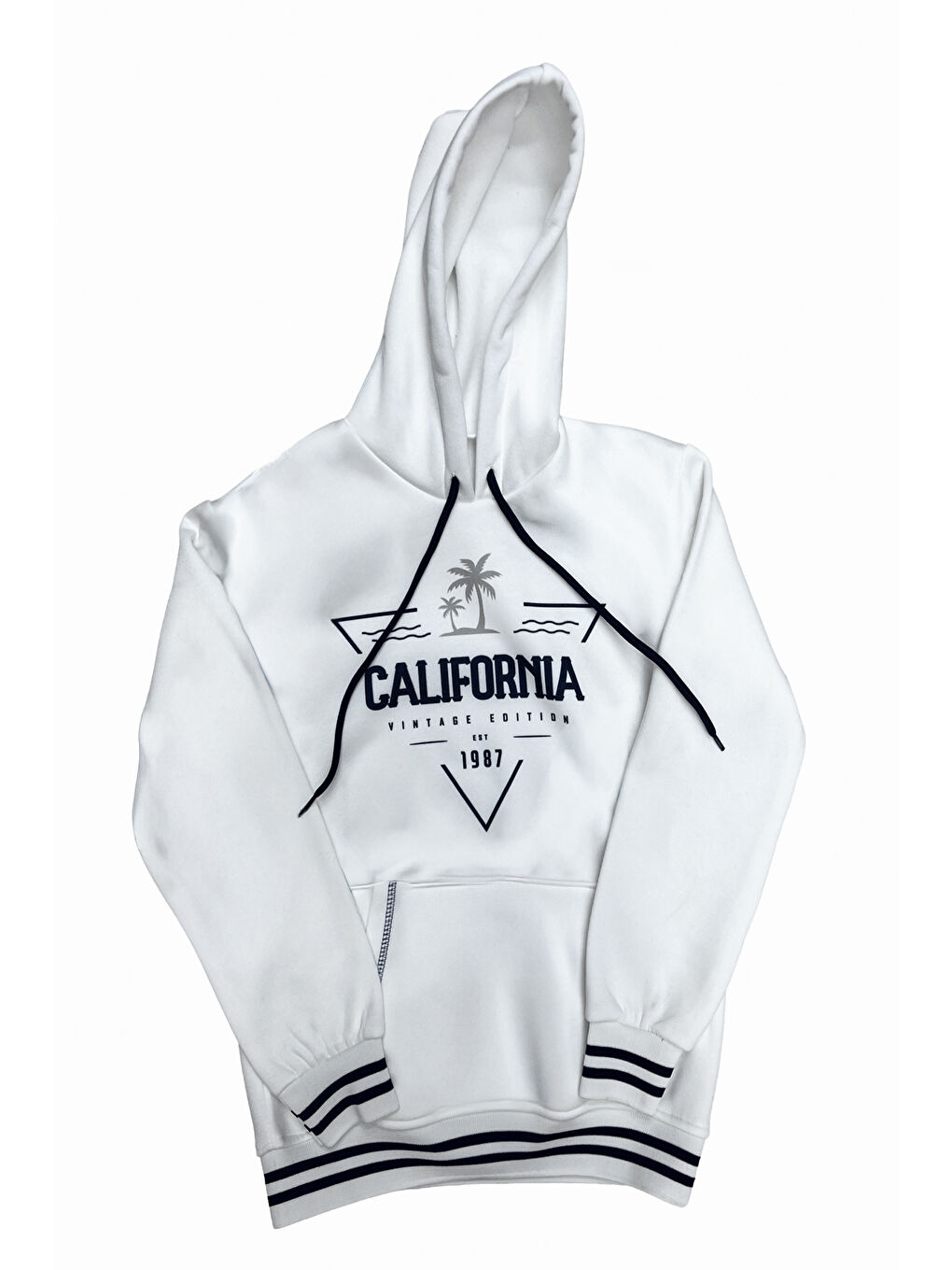 Beyaz Erkek Çocuk 3 İplik Kapüşonlu Kanguru Cepli Ribana Detaylı Sweatshirt 12330