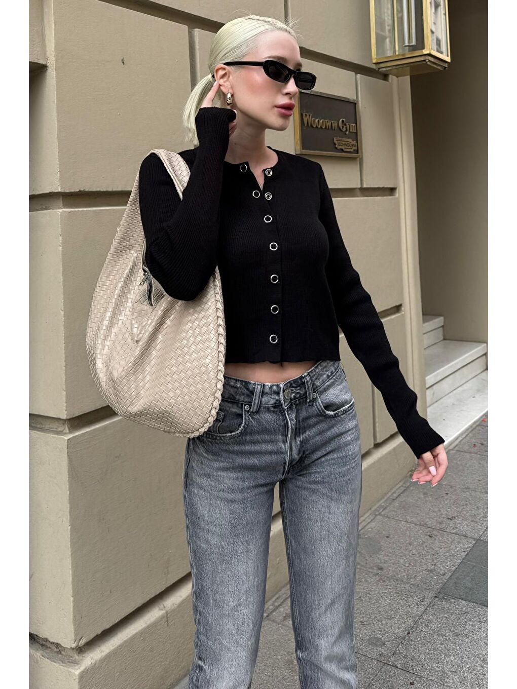 Siyah Çıt Kapamalı Triko Kadın Hırka Mg2579-1