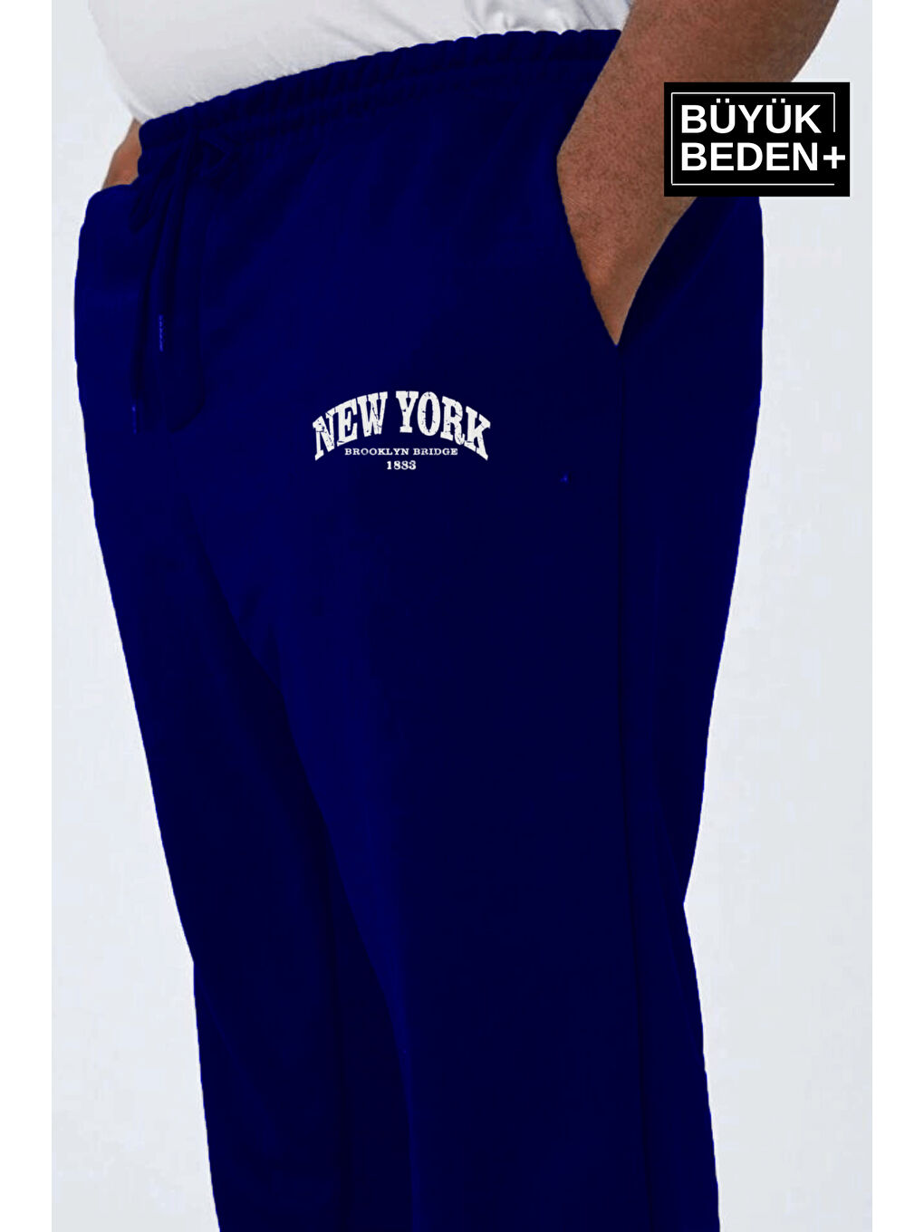 Lacivert Paça Lastikli New York Baskılı İnce Erkek Büyük Beden Jogger Eşofman Altı SPR24BEA48