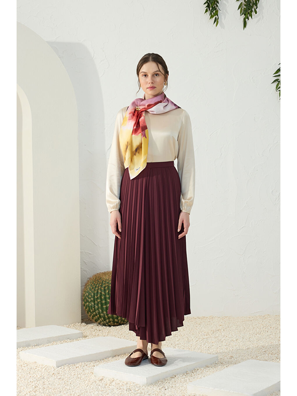 Bordo Asimetrik Piliseli Etek-2