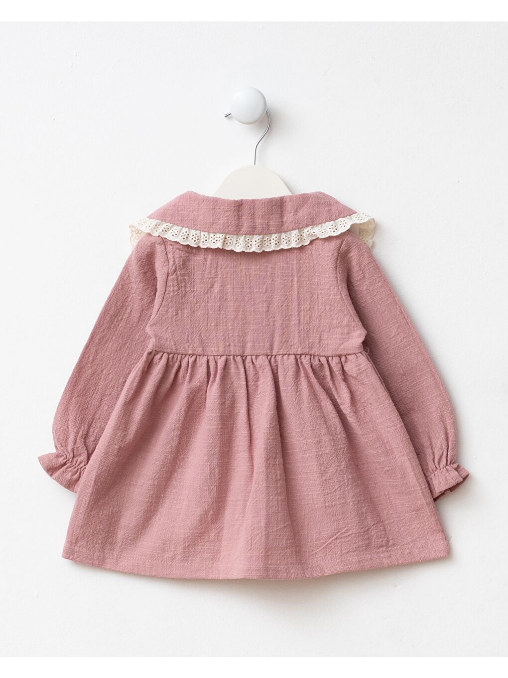 Pembe Kız Çocuk Pudra Yakalı Çantalı Elbise-5