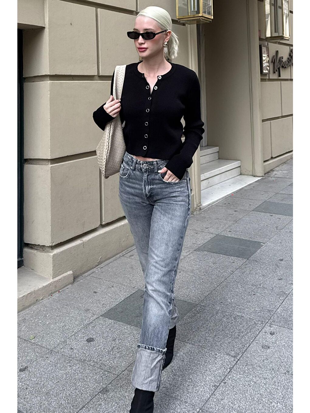 Siyah Çıt Kapamalı Triko Kadın Hırka Mg2579-3