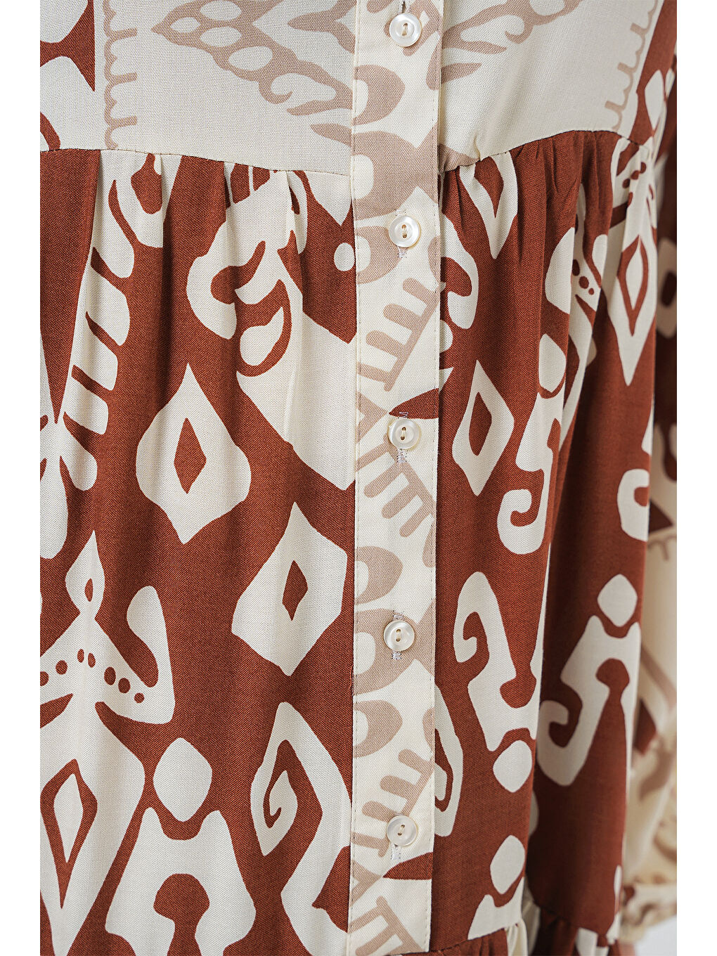 Sarı 2423 Otantik Desenli Tesettür Elbise - Y.Kiremit-4