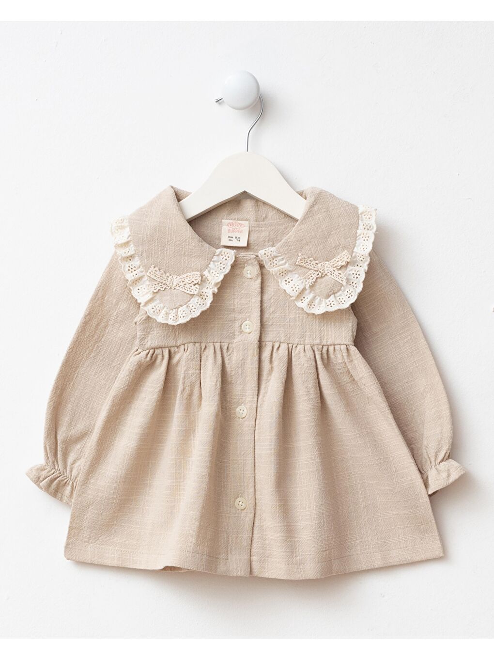 Kız Çocuk Bej Yakalı Çantalı Elbise-1