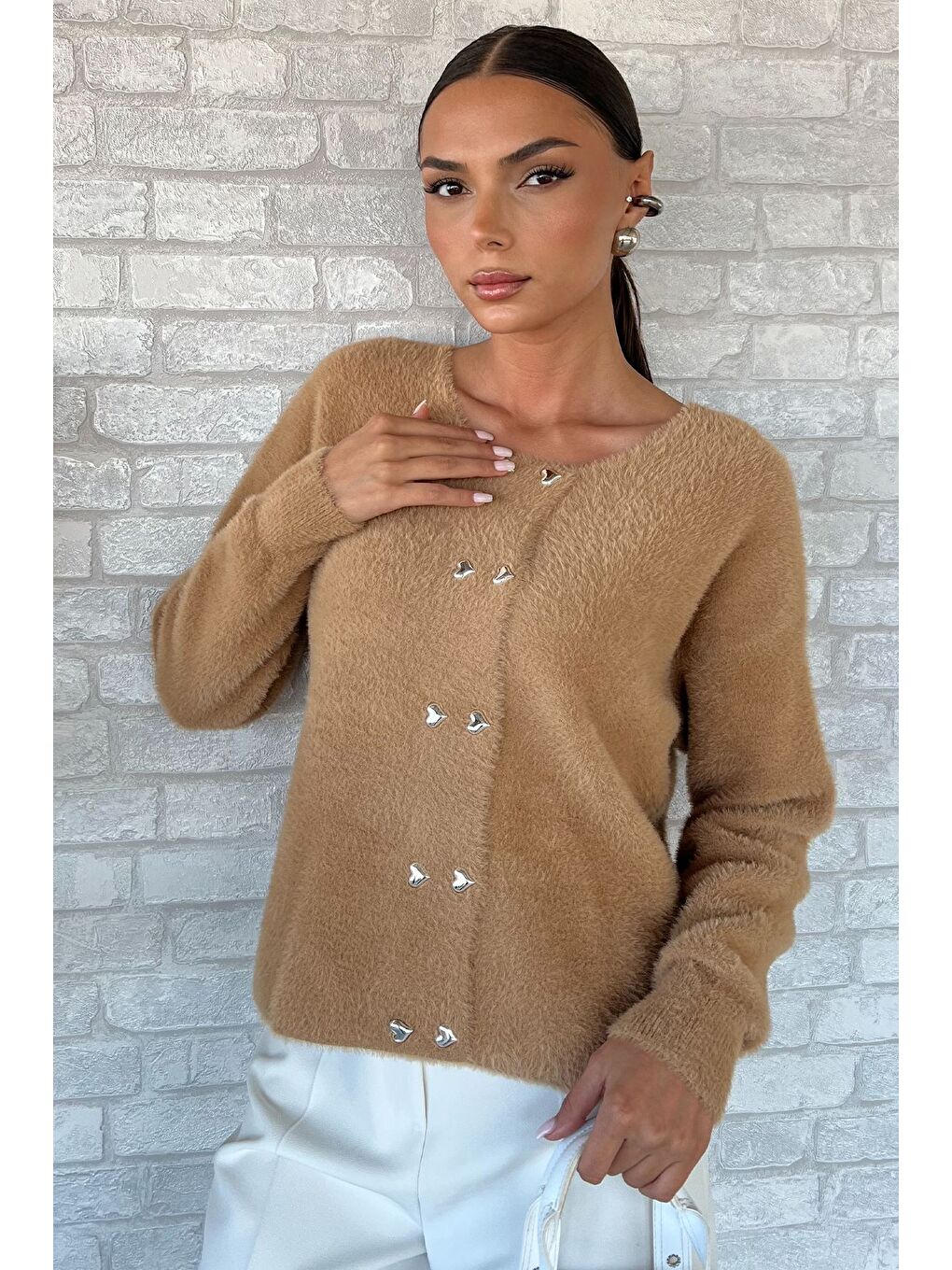 Bej Kalp Düğmeli Şardonlu Triko Ceket (s,m,l,xl Uyumludur)-2