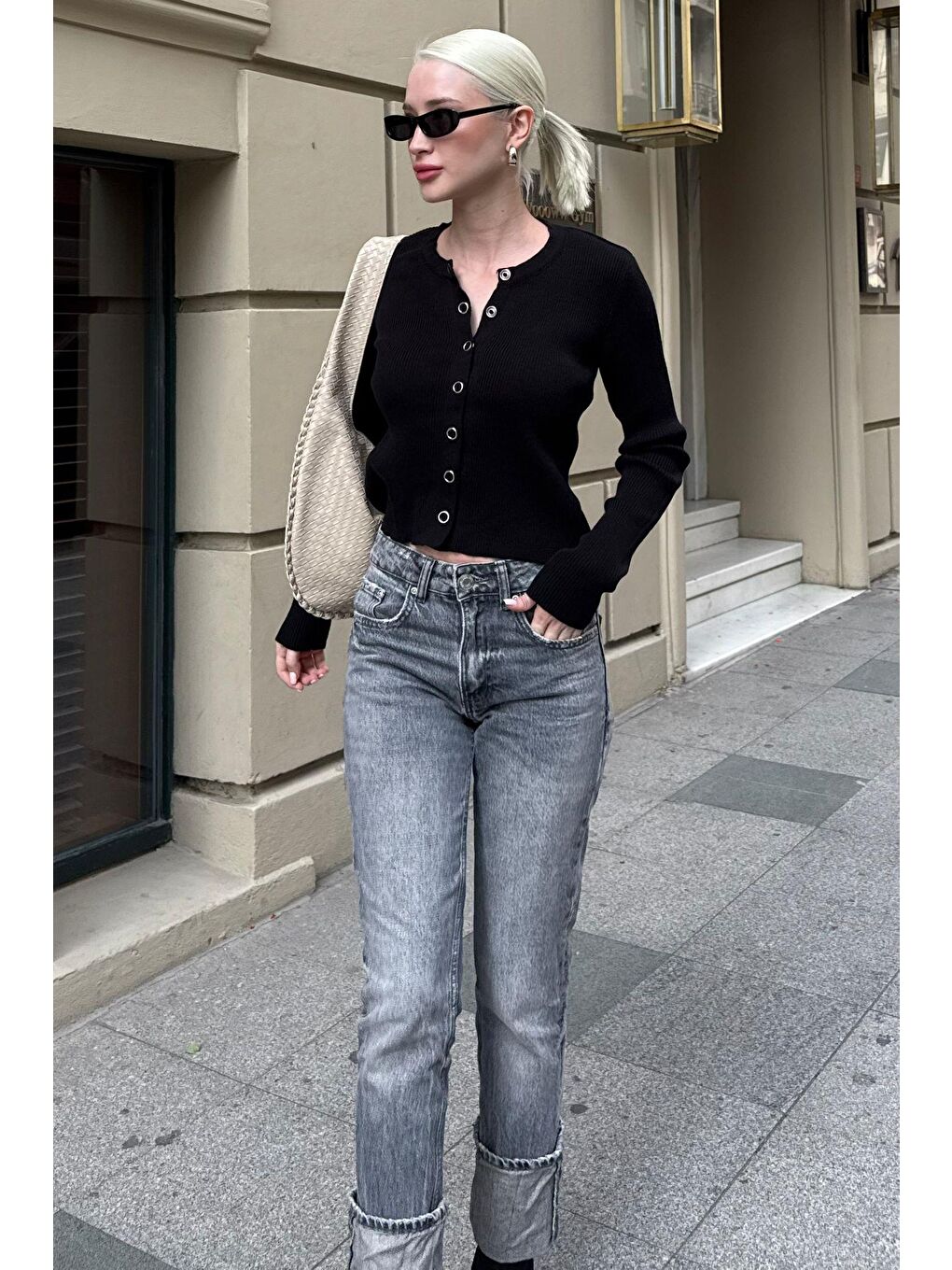 Siyah Çıt Kapamalı Triko Kadın Hırka Mg2579-4