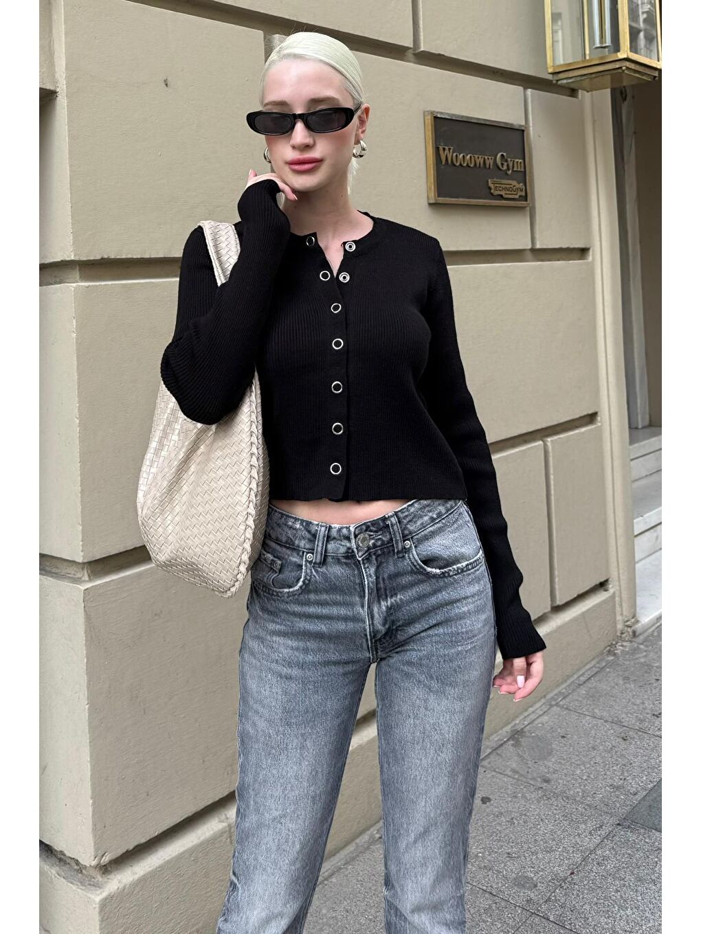 Siyah Çıt Kapamalı Triko Kadın Hırka Mg2579-5