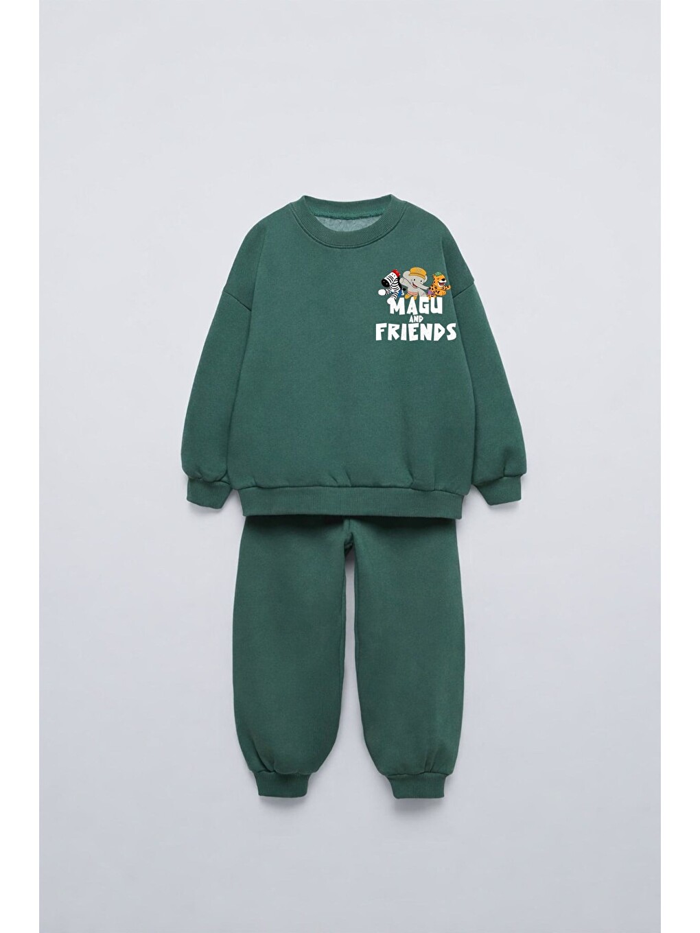 Çocuk Pamuklu Friends Baskılı Yeşil Sweatshirt Ve Eşofman Altı Takımı