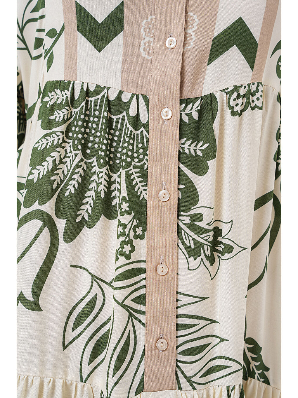 2423 Otantik Desenli Tesettür Elbise - E.Haki-4