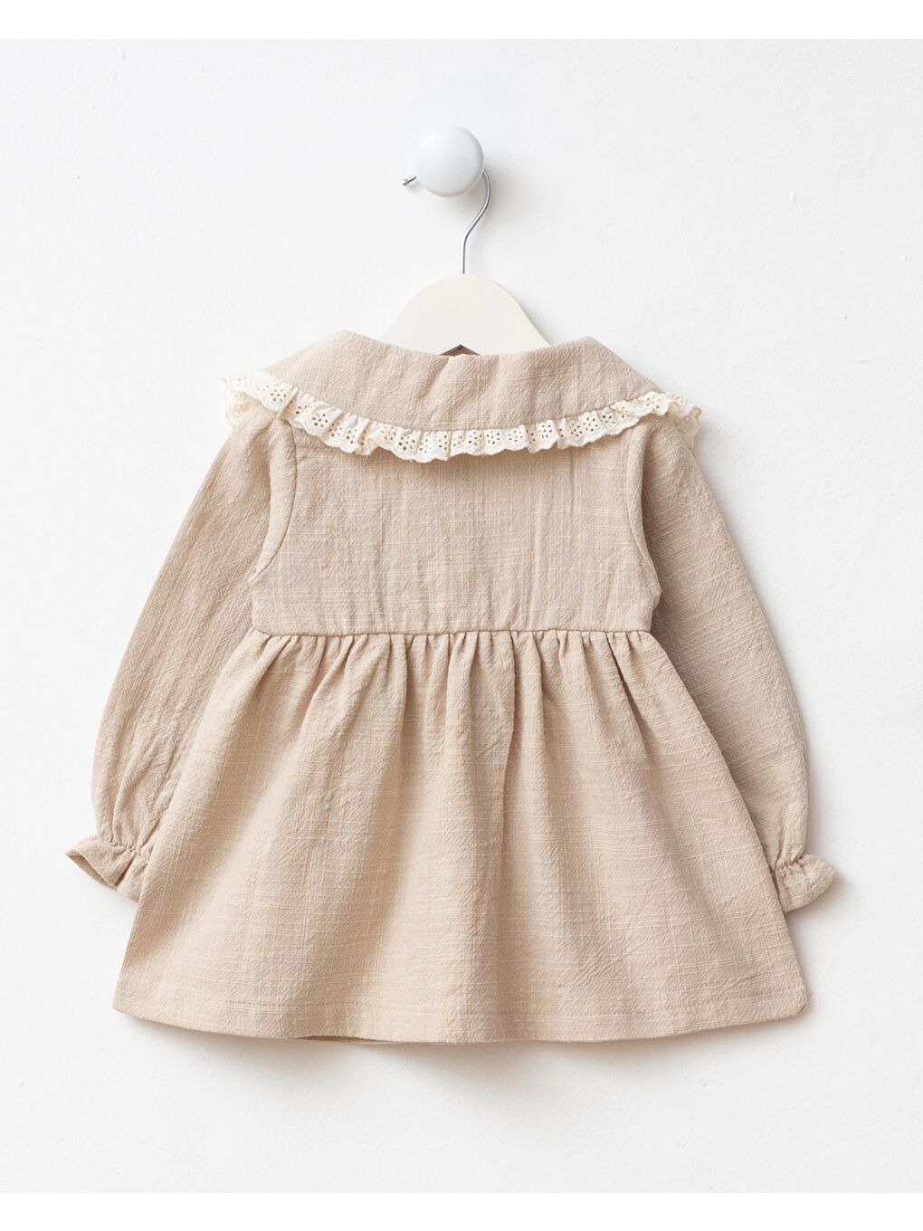 Kız Çocuk Bej Yakalı Çantalı Elbise-6