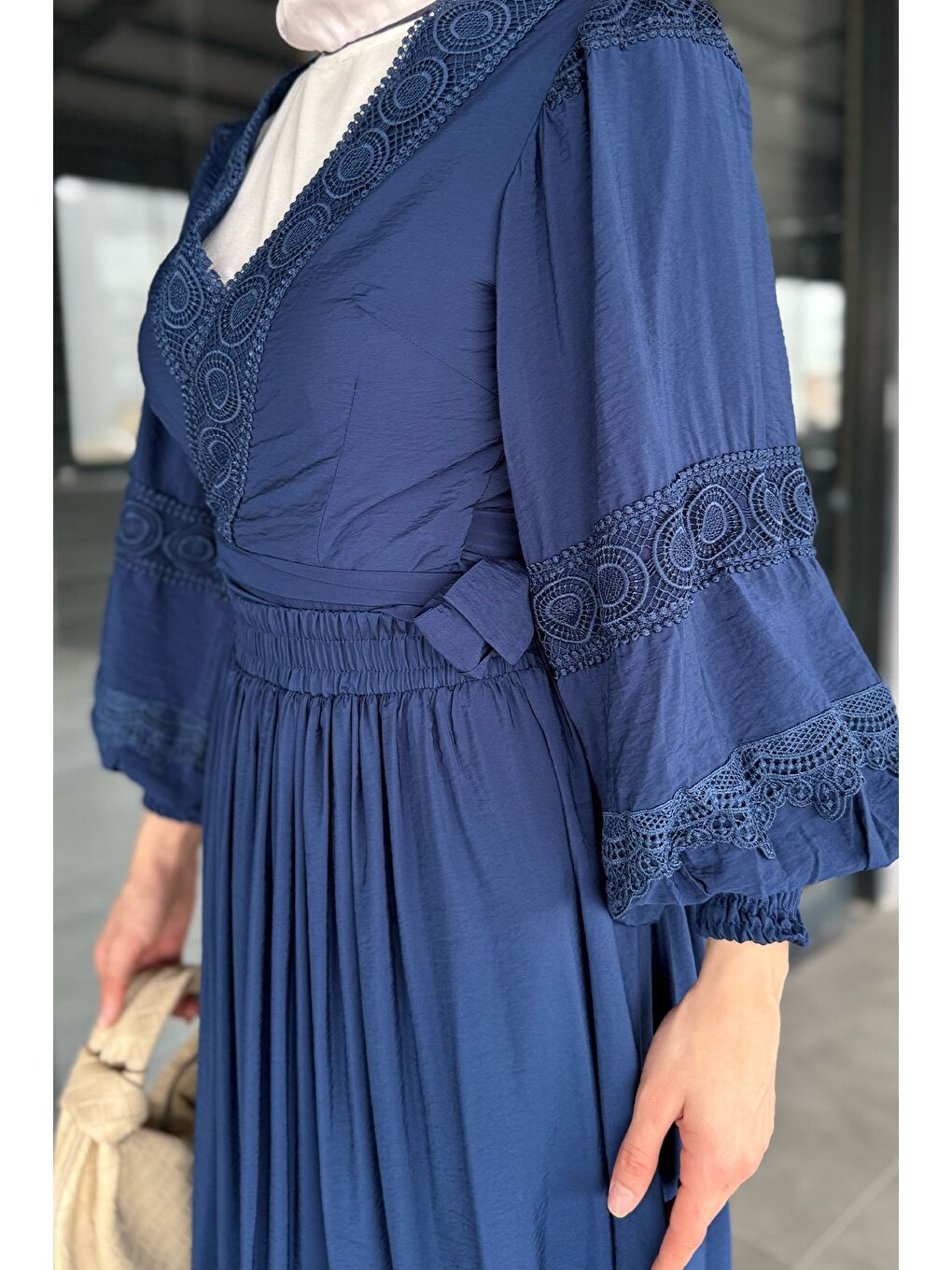 Lacivert Fistolu Bel Bağlamalı Gömlek Etek Tesettür İkili Takım (s-m-l Uygundur)-4