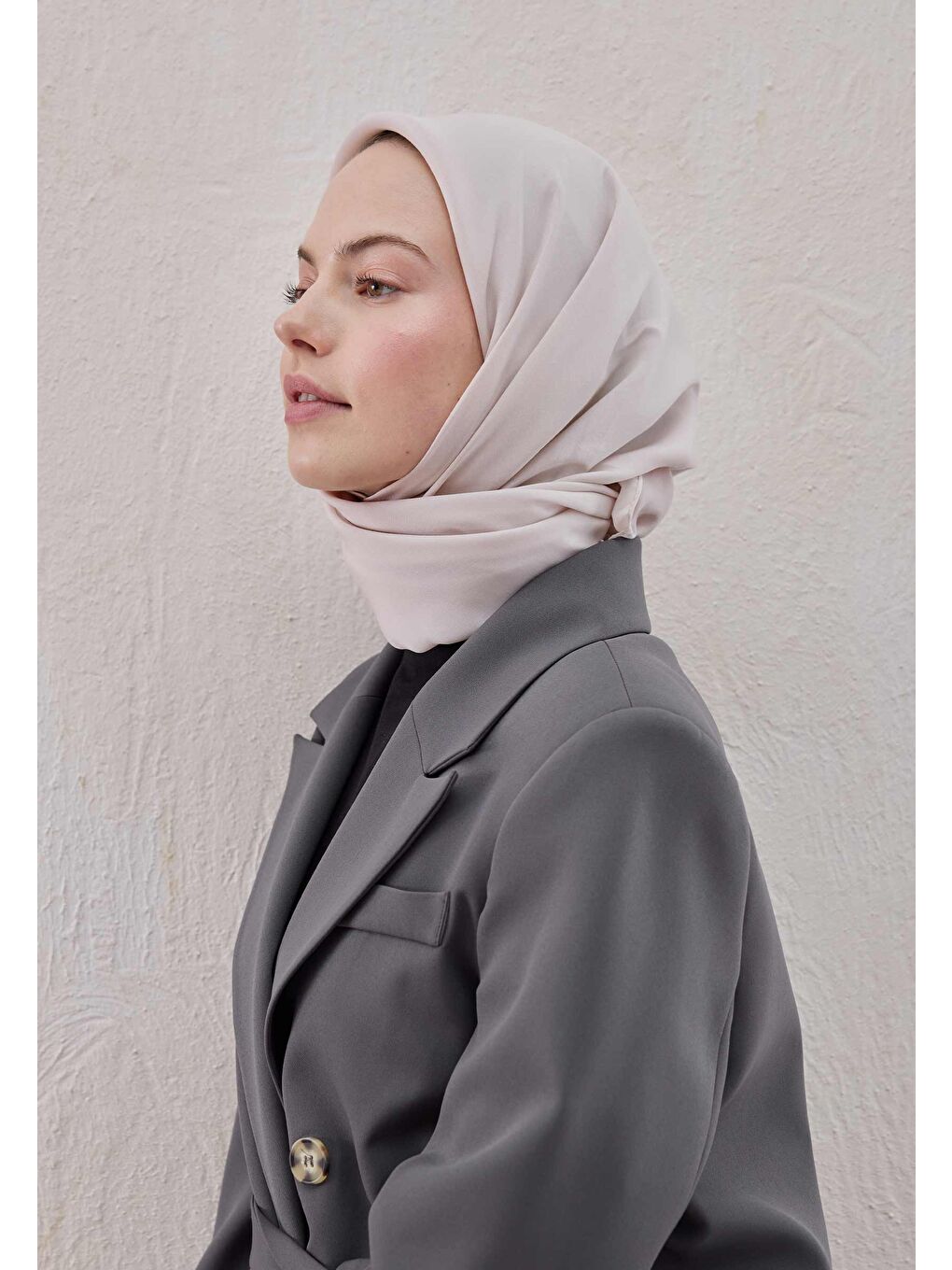 Ekru Pamuk İpek Eşarp İstiridye-3