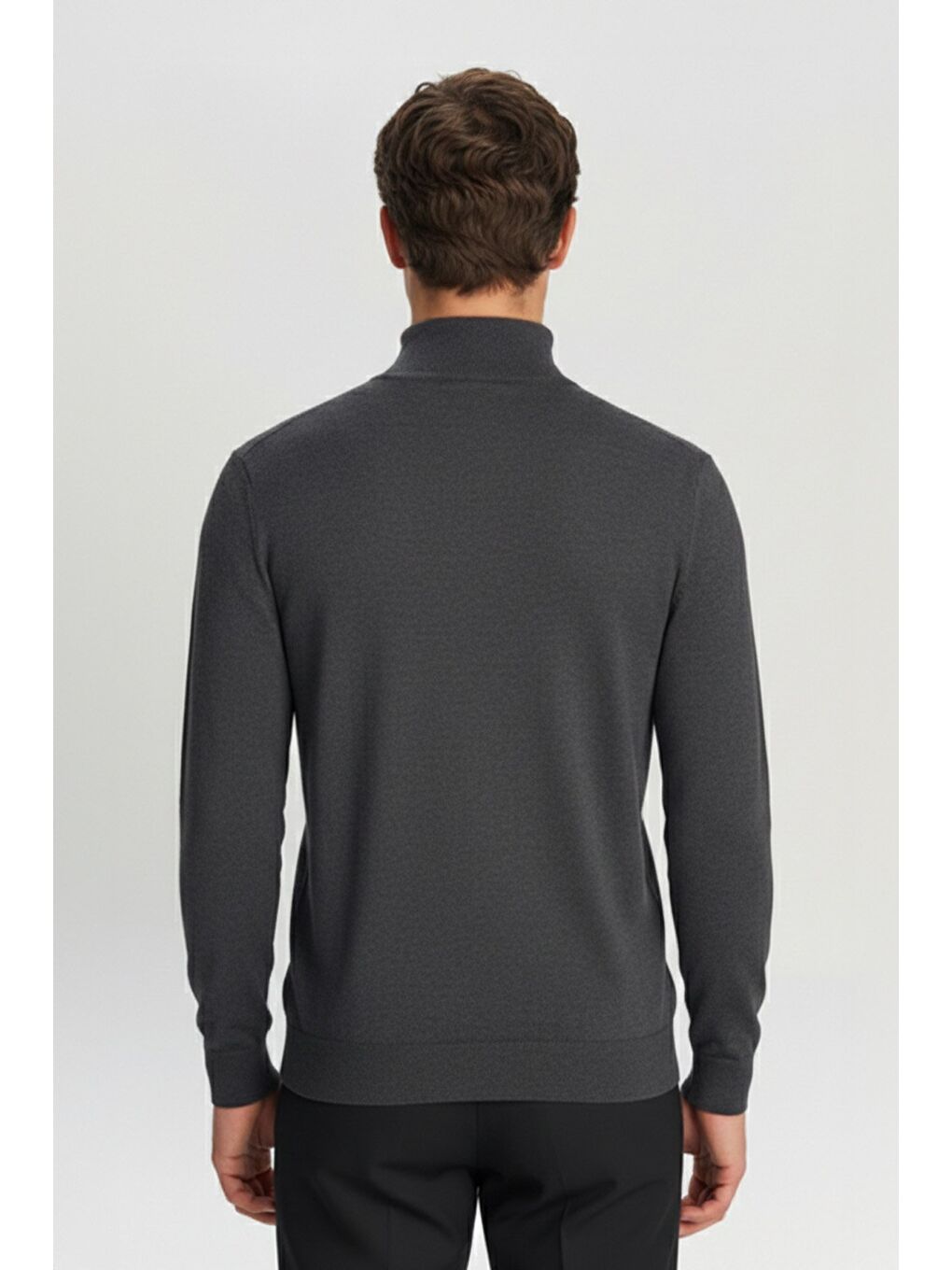 Gri Antrasit Regular Fit Pamuklu Yarım Balıkçı Yaka Erkek Triko Kazak-3