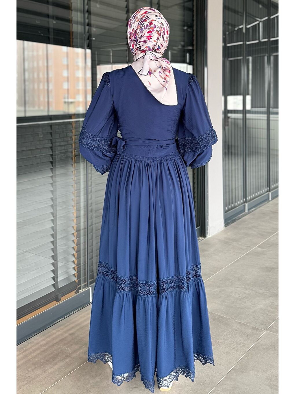 Lacivert Fistolu Bel Bağlamalı Gömlek Etek Tesettür İkili Takım (s-m-l Uygundur)-7