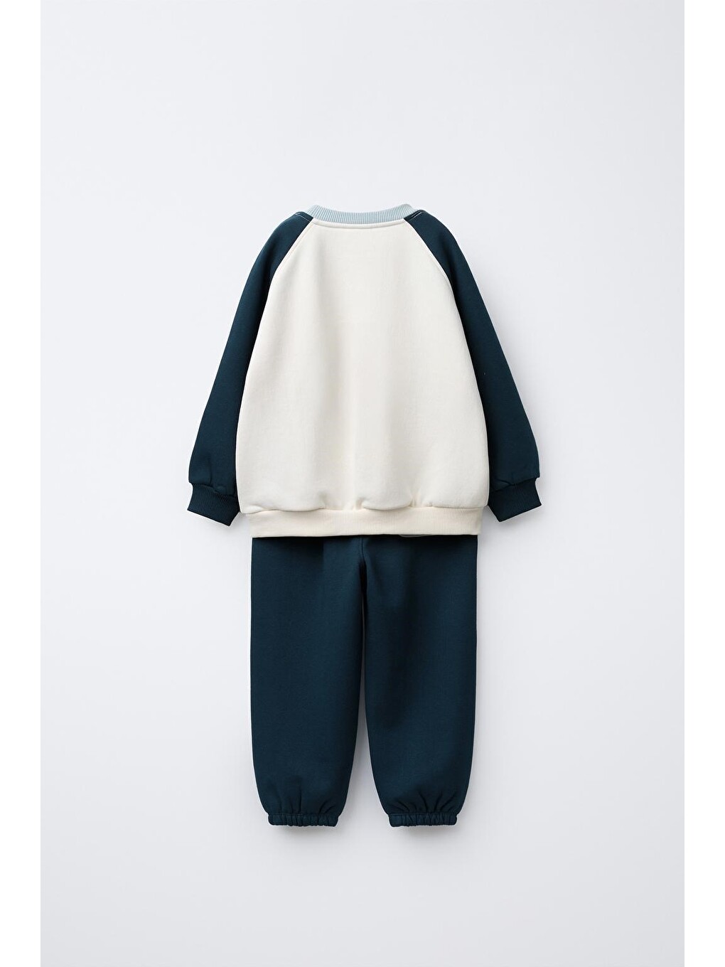 Karışık Çocuk Pamuklu Ayıcık Nakışlı Ekru Siyah Sweatshirt Ve Eşofman Altı Takımı-1