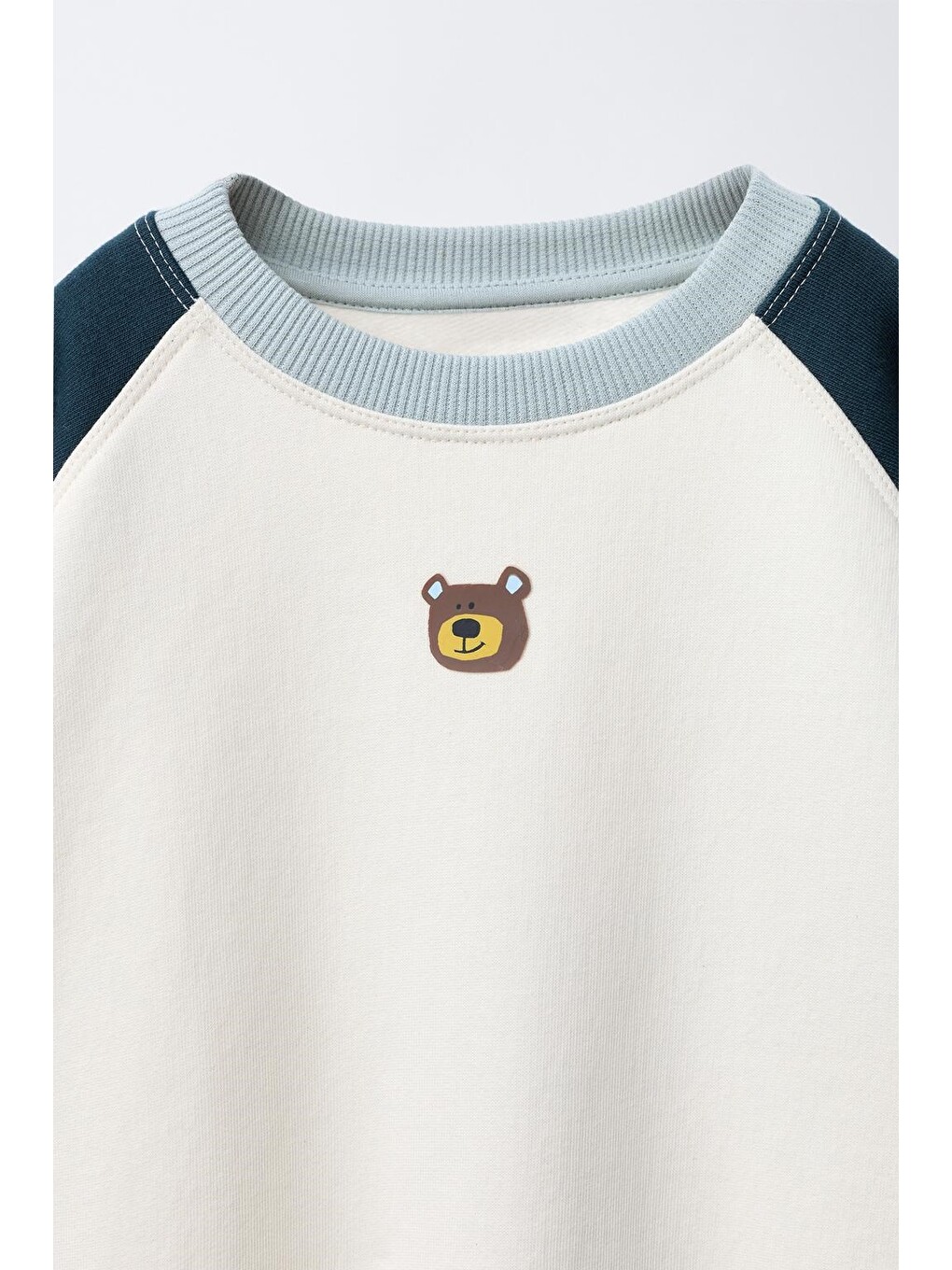 Karışık Çocuk Pamuklu Ayıcık Nakışlı Ekru Siyah Sweatshirt Ve Eşofman Altı Takımı-2