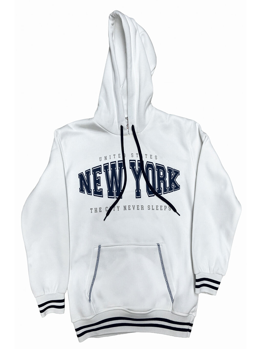 Beyaz Erkek Çocuk 3 İplik Kapüşonlu Kanguru Cepli Baskılı Sweatshirt 12329