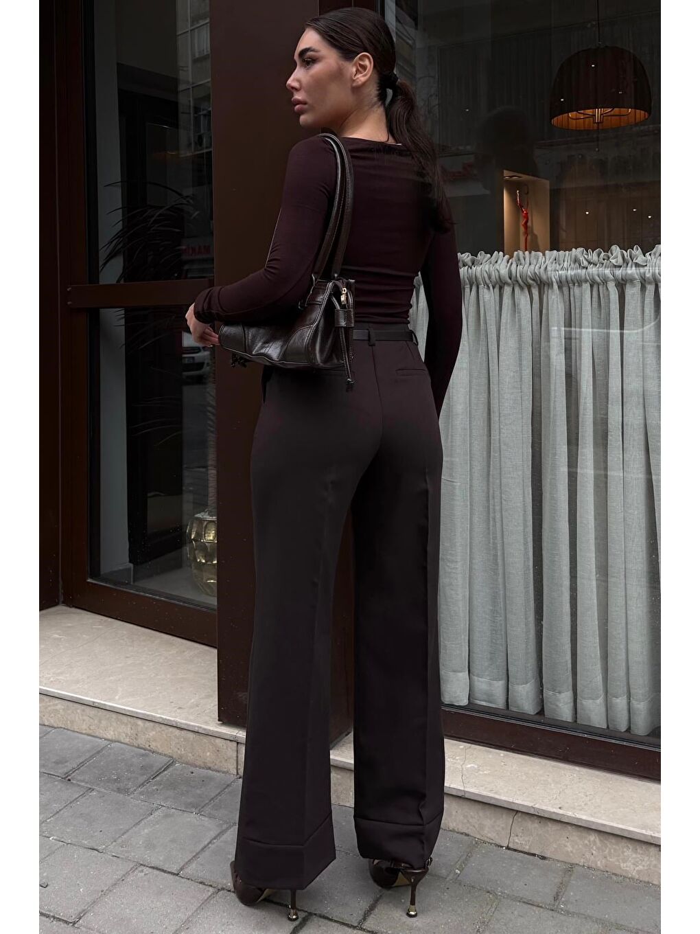 Acı Kahverengi Geniş Paça Normal Bel Kemerli Pantolon Mg2735-1