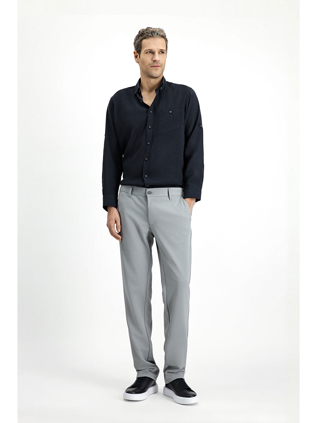 Gri Slim Fit Dar Kesim Kanvas / Chino Pantolon-1