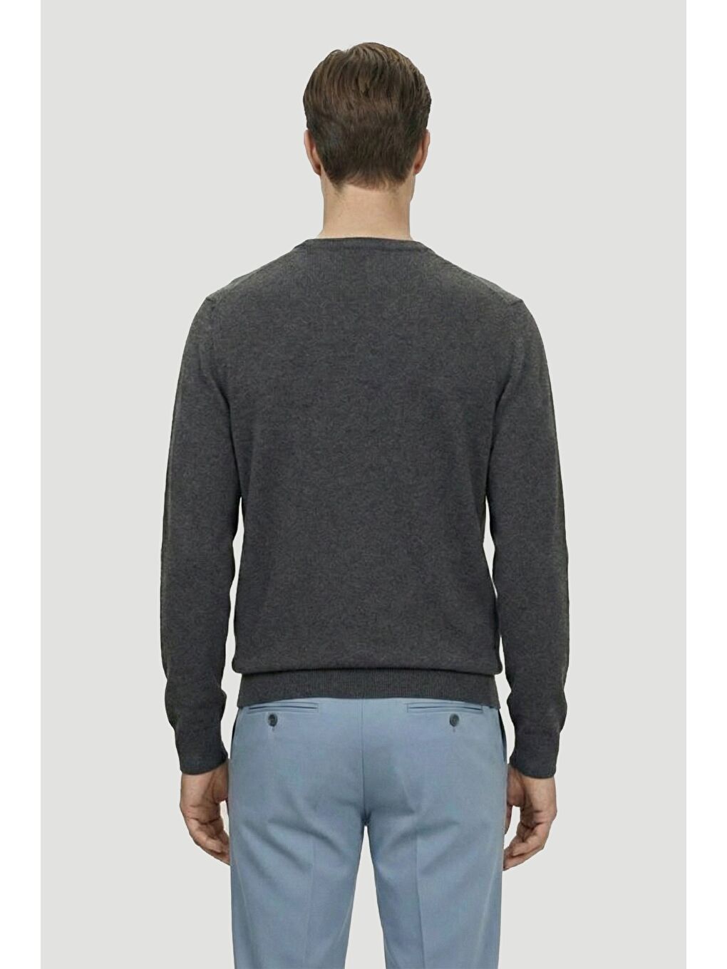 Gri Standart Fit Yün Karışımlı Bisiklet Yaka Triko Erkek Kazak-3