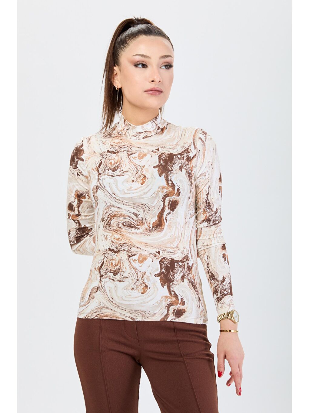 Yarım Balıkçı Yaka Kadın Kahverengi Bady - 24186-1