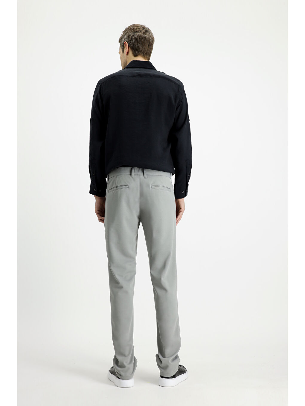 Gri Slim Fit Dar Kesim Kanvas / Chino Pantolon-3